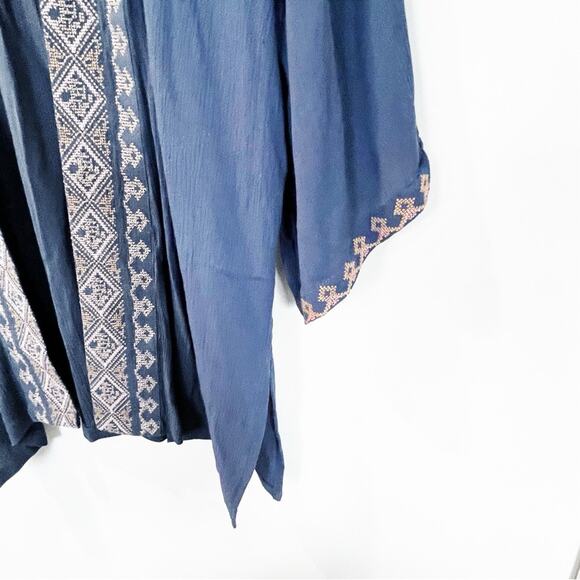 J. Jill Geometric Trim Kimono Navy Blue One Size Fits Most EUC - Picture 6 of 14